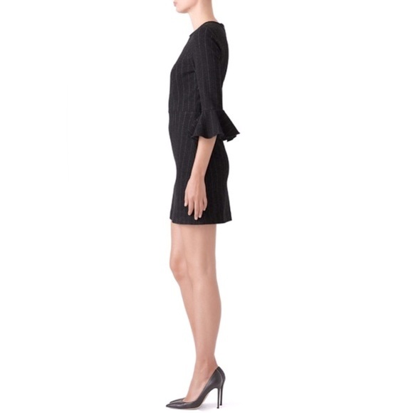 Saylor Black Constance Pinstriped Crewneck Dress w/ 3/4” Ruffled Bell Sleeves, M - Picture 3 of 15